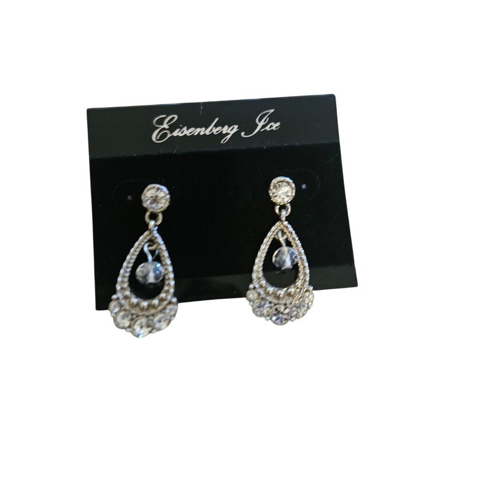 Eisenberg Ice Silver Tone Rhinestone Teardrop Dangle Earrings Crystal